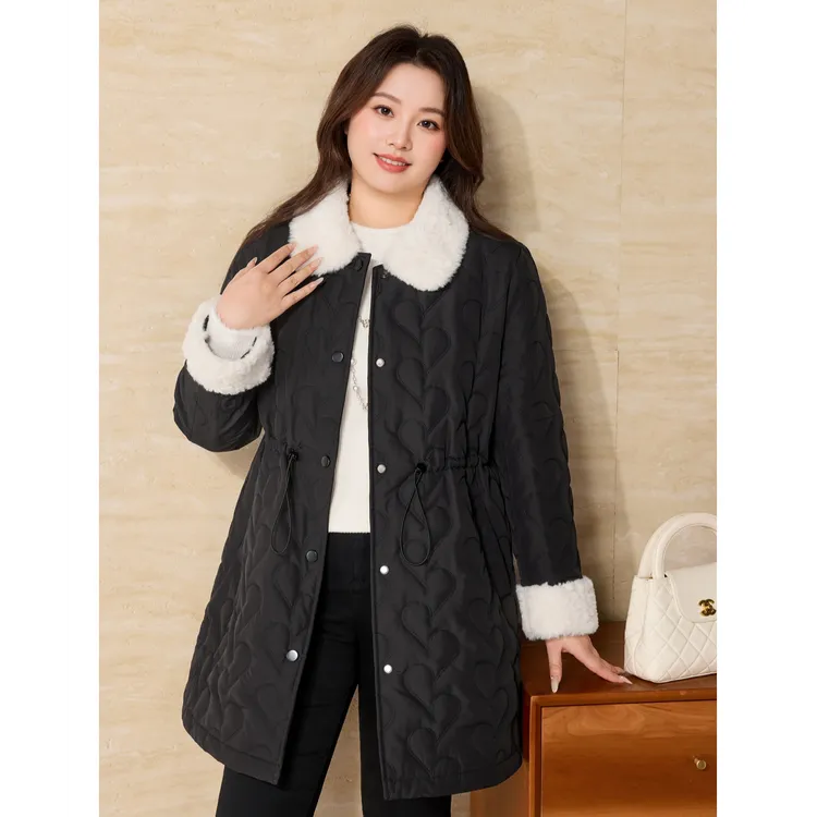 【仿羊羔毛翻领棉服】MsShe大码女装冬装中长夹棉厚外套S~C2511029