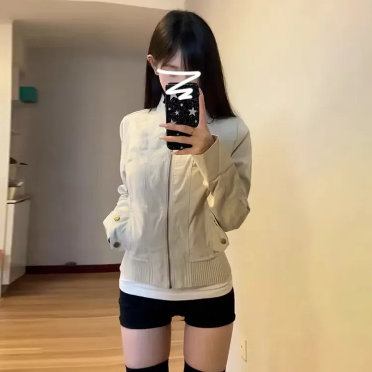 美式复古夹克外套女 初秋2025新款早春秋季薄款短款拉链开衫上衣