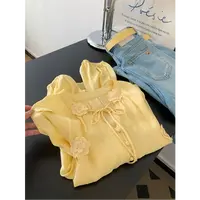 【香榭丽小姐】法式通勤宽松版浪漫山茶花黄色小衫上衣5343