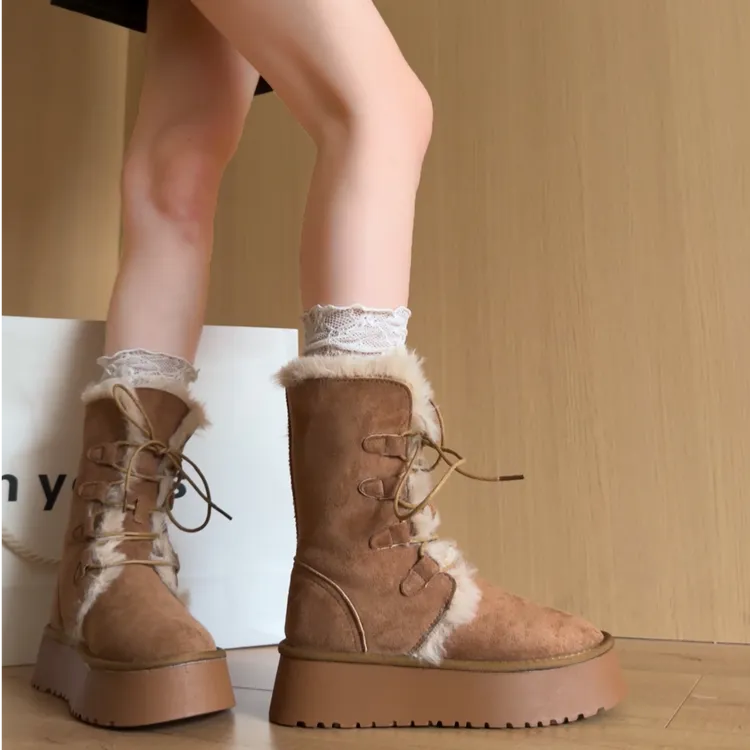 加绒加厚防滑厚底雪地靴女2025年新款冬季增高软底保暖勃肯棉鞋女