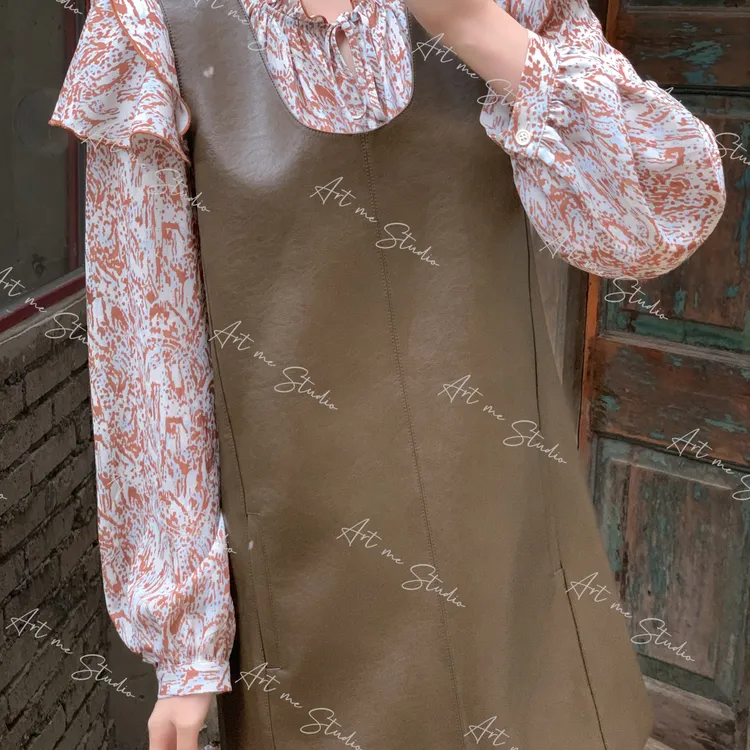 【ART ME】复古摩登简约酷姐风万能搭挖肩无袖皮马甲裙w2074j1