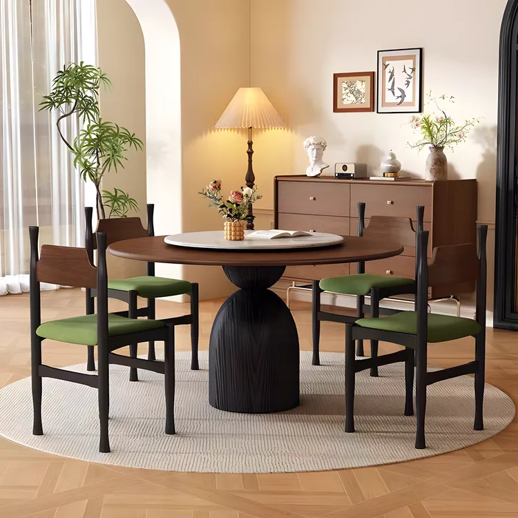 法式转盘实木圆桌中小户型设计师实木圆桌饭桌家用餐桌高档餐厅