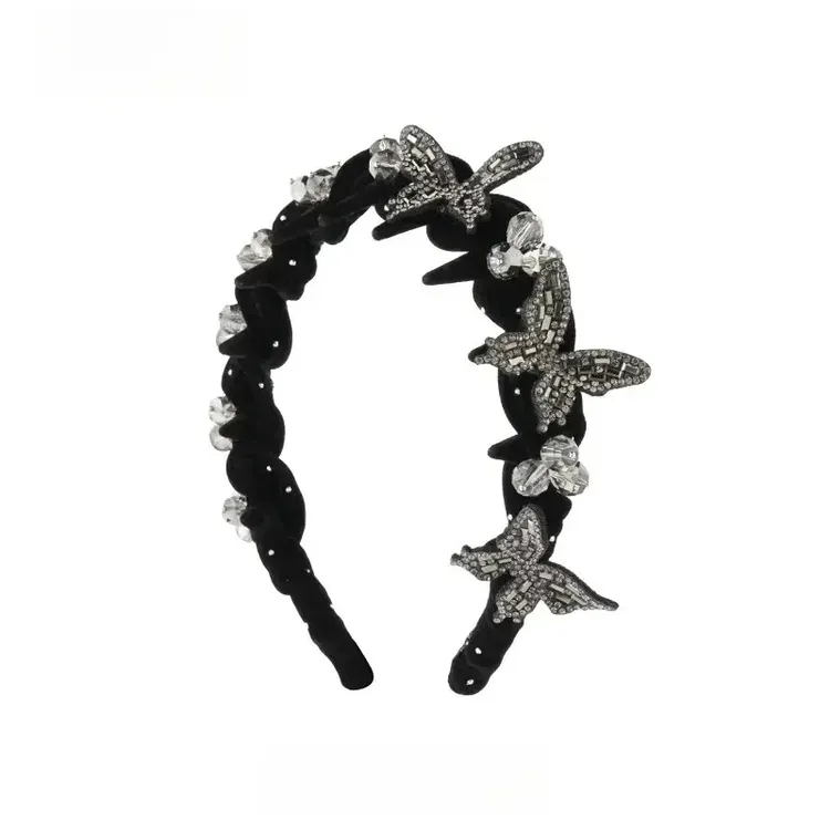 【蝶与星辰】高定高级感轻奢爆闪高颅顶气质蝴蝶齿头饰黑色米莱狄商品图