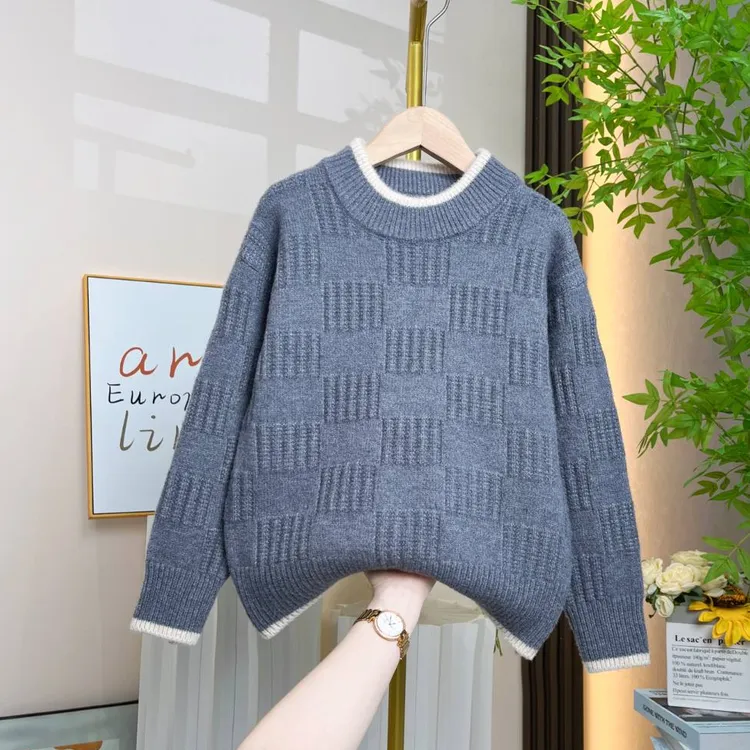 男童毛衣2025秋冬加厚新款儿童针织衫大童格子冬季帅气男孩打底衫