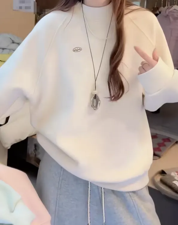 简约百搭加绒加厚保暖卫衣2025秋冬新款半高领简约休闲上衣女