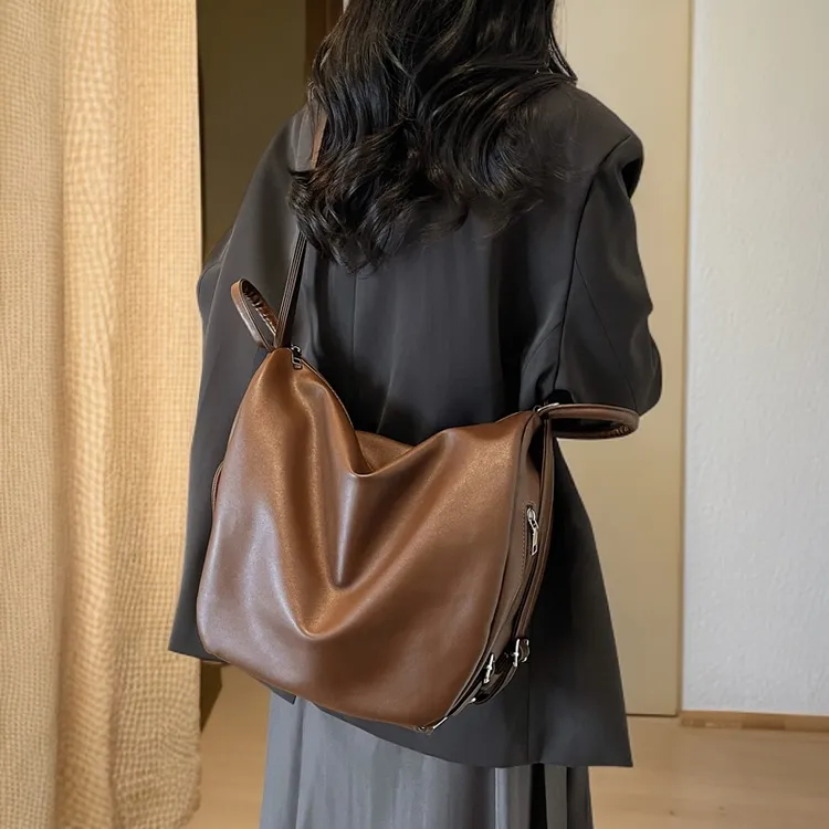 多功能时尚休闲大容量单肩斜挎包手提软皮女士饺子包复古百搭肩包