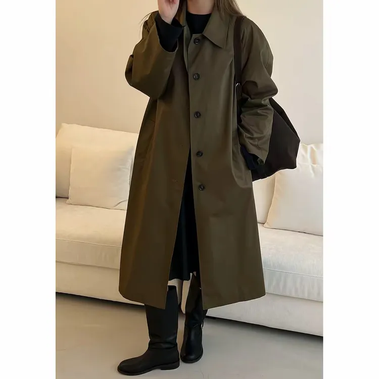 widelia秋季8078韩版长款风衣外套女复古高级工装风过膝宽松风衣