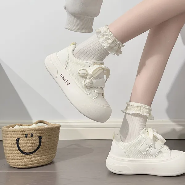 人本白色大头帆布鞋女网面透气2025新款爆款百搭软底厚底小白鞋女