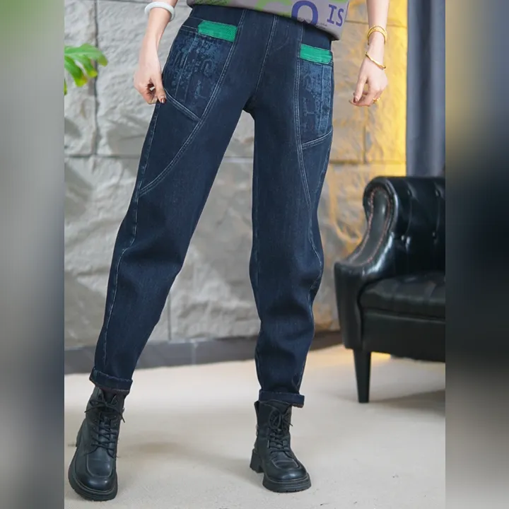 777冬加绒款高腰时尚大码宽松女裤松紧腰显瘦百搭老爹裤哈伦裤