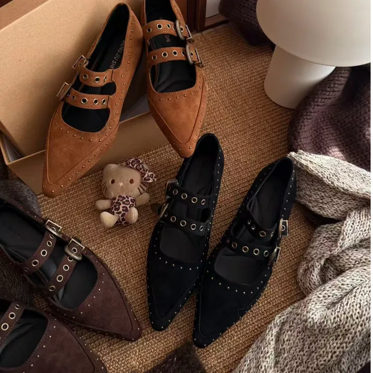 BAO/宝小姐法式浅口尖头四季款单鞋单鞋黑色鞋子穆勒鞋平底鞋