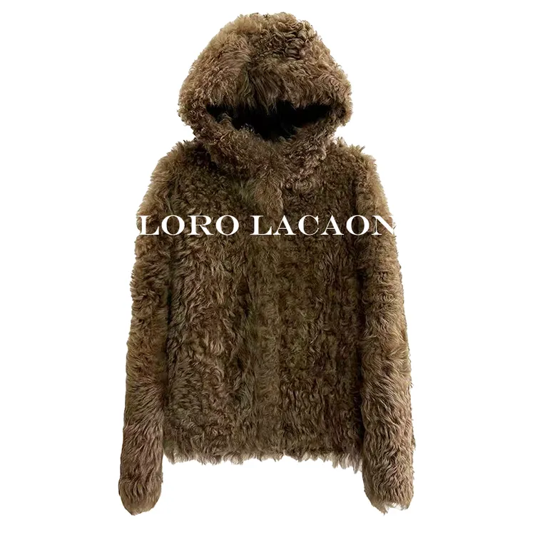 以赛亚 落日航班 冬季连帽慵懒休闲托斯卡纳羊皮毛一体外套 54074