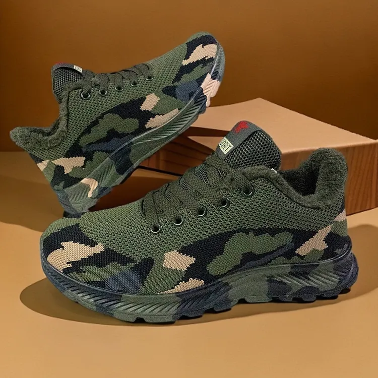 冬季加绒户外迷彩鞋休闲运动登山鞋防滑耐磨男女同款潮鞋