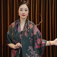 【锦庭芳】135*135湖丝老料大方巾围巾女士丝巾双面戴四季款国风