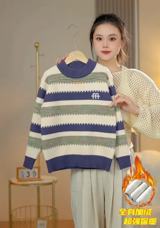 2025中大童新款针织毛衣秋冬男童时尚洋气加厚彩虹百搭潮流款