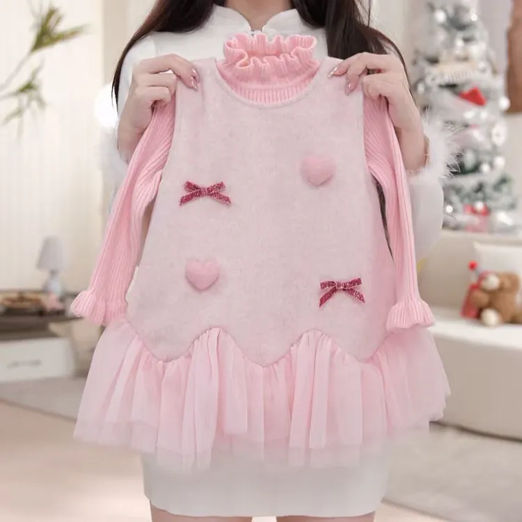 【甜馨】女童秋冬欧若风夹棉少女风碎花套装女孩毛衣两件套D17712