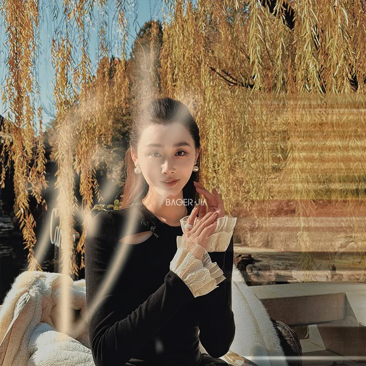 42-【东方韵】宝儿家含幂BL128725411冬季款加绒保暖天丝绣花袖上衣