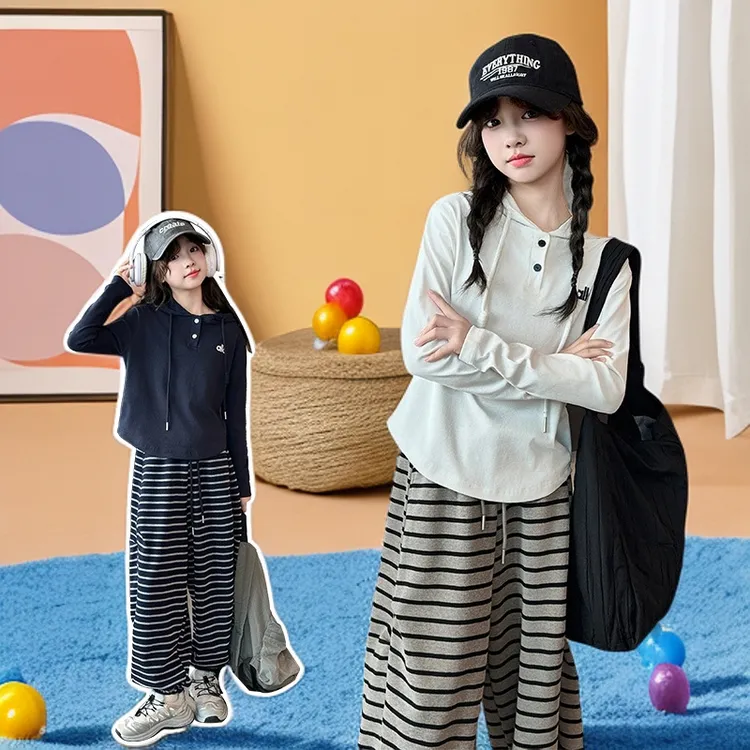 女童秋装长袖卫衣套装2025春季新款儿童韩版宽松上衣阔腿裤两件套
