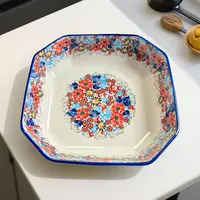 1高温瓷釉下彩蔷薇小镇8英寸大方盘家用手绘大烤盘果盘