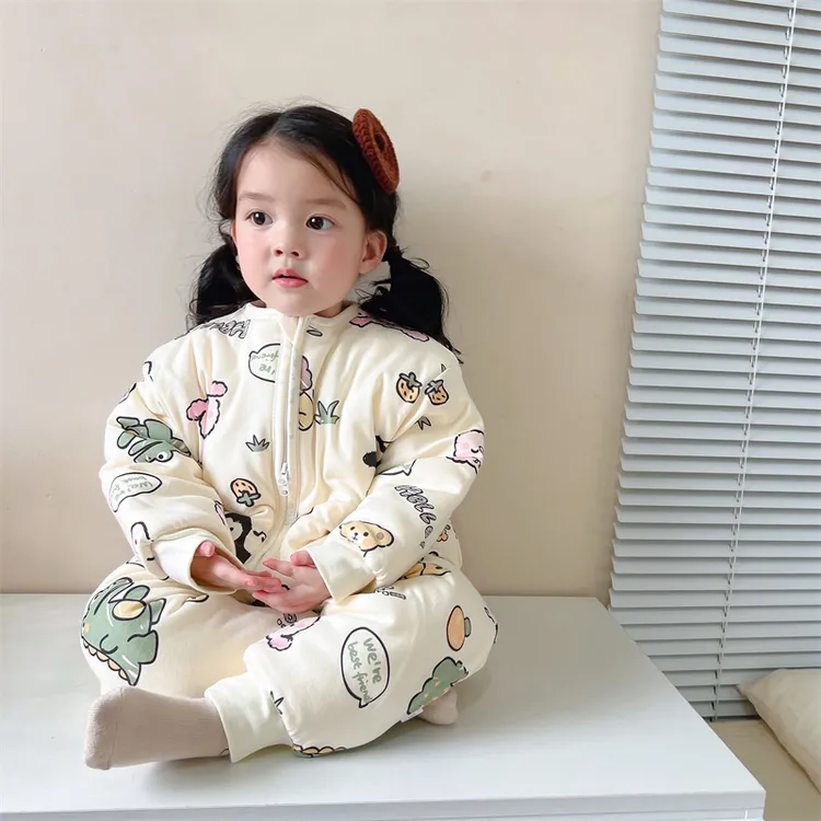 宝宝连体睡衣秋冬款儿童纯棉加厚恒温分腿睡袋宝宝防踢被子神器