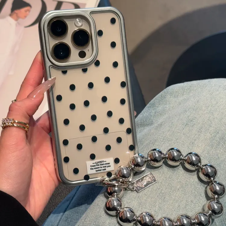 欧克里里电镀银框波点圆珠手链适用苹果16/15华为p70vivo小米oppo