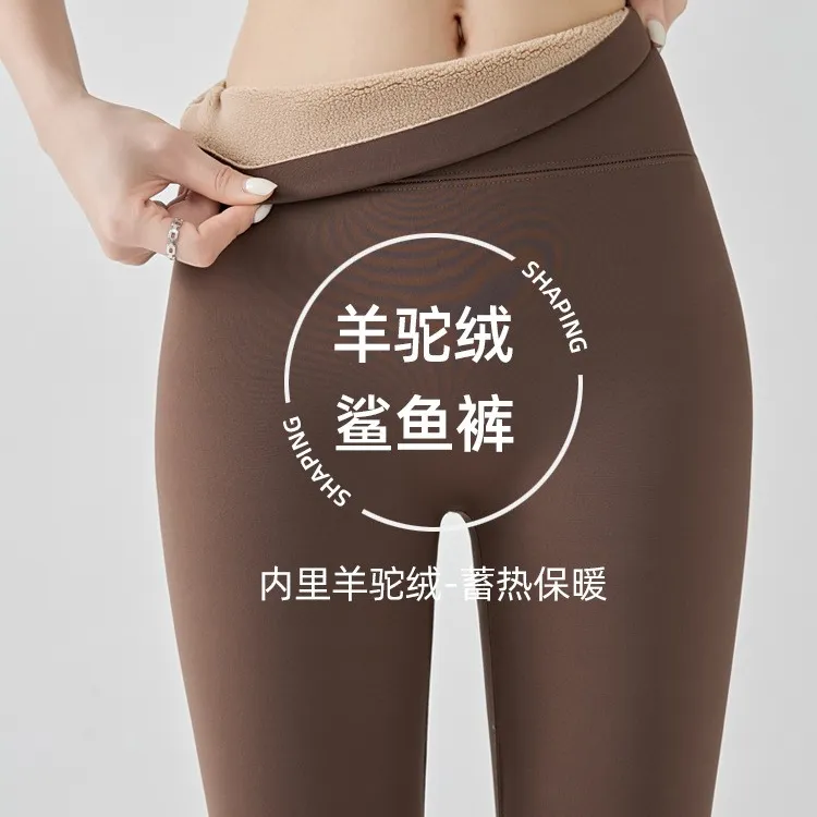 加绒加厚无尴尬线鲨鱼裤女外穿打底裤高腰收腹显瘦秋冬芭比瑜伽裤