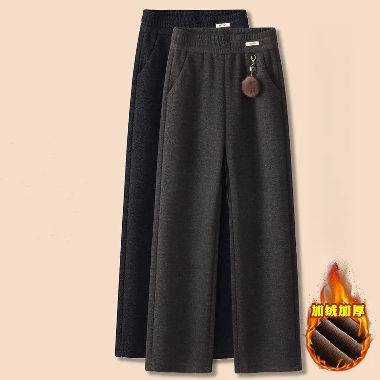 仿羊绒妈妈加绒加厚秋冬新款休闲裤长裤子高腰显瘦宽松百搭哈伦裤