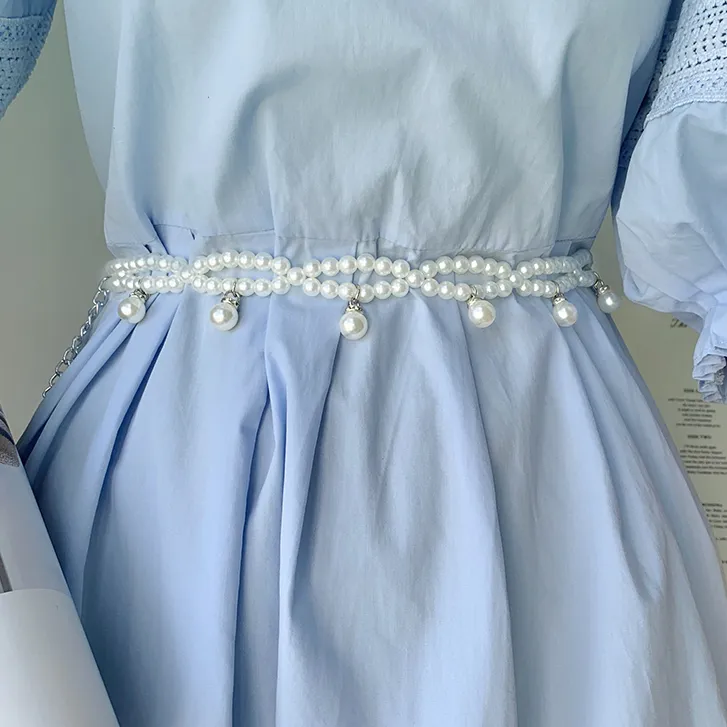 白色珍珠腰带女装饰配连衣裙子衬衫毛衣大衣2025新款腰链配饰腰封