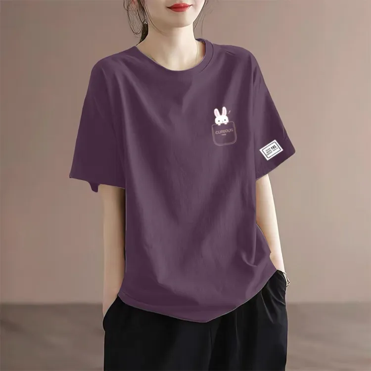 纯棉短袖t恤女夏季新款韩版宽松大码胖mm洋气减龄打底衫圆领上衣
