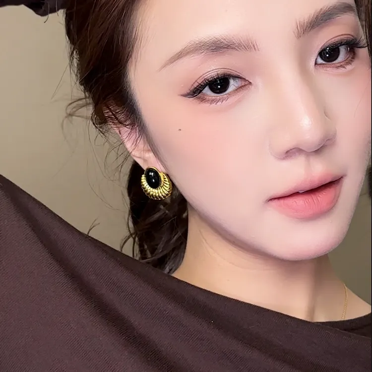 合金耳饰 复古风个性气质椭圆几何金属耳钉