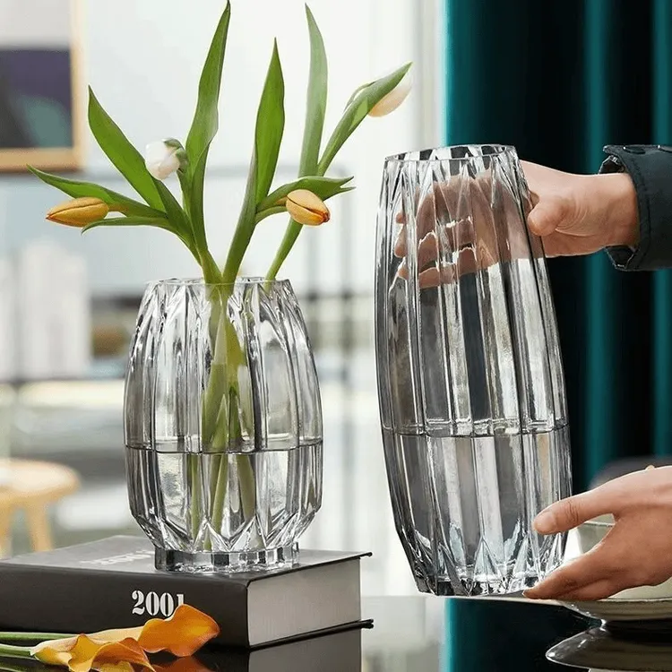 彩色玻璃花瓶摆件客厅插花透明水培富贵竹玫瑰水养大号北欧装饰