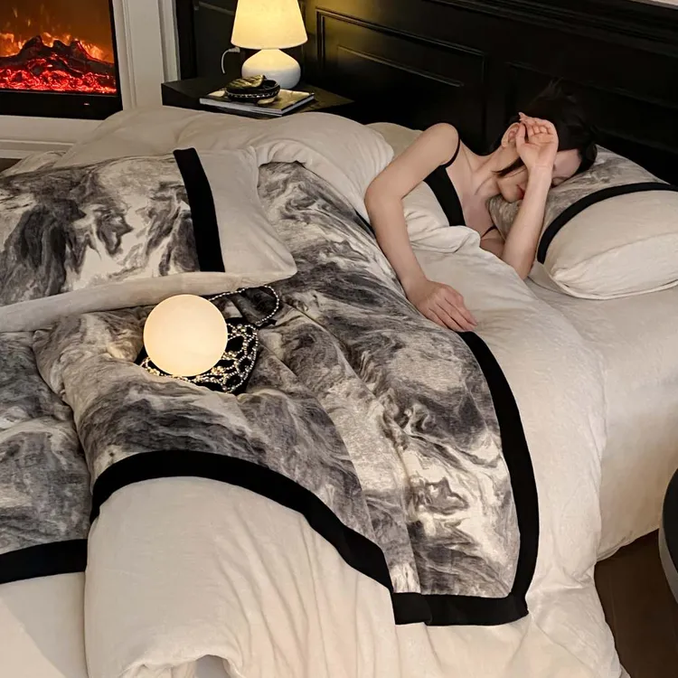 巢尔【凯瑟琳】牛奶绒四件套双面绒加厚床品冬季保暖轻奢床单被套商品图