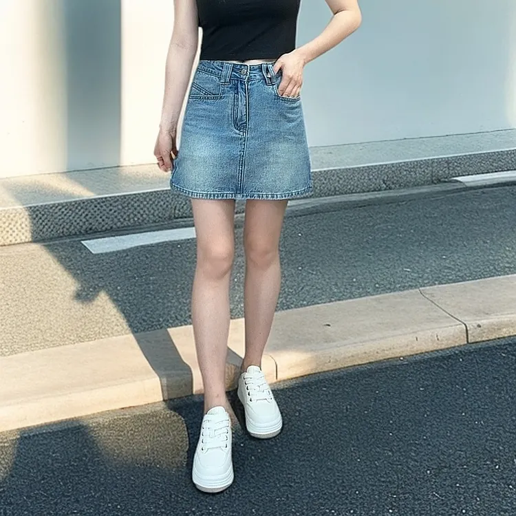 高腰a字牛仔半身裙女2025新款牛仔裙小个子防走光裙子百搭时尚裙
