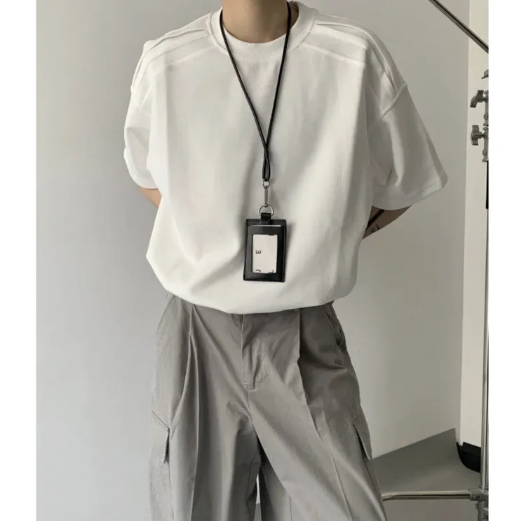 夏季重磅300G纯棉立体肩高级感正肩显壮短袖男廓形半袖T恤百搭潮