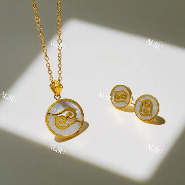 合金项链 ALSU原创经典款民族风百搭两件套项链耳钉法式轻奢气质