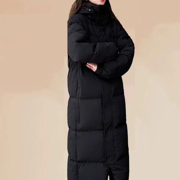 羽绒服男女长款过膝加厚情侣2025年新款韩版连帽冬中戏艺考黑色