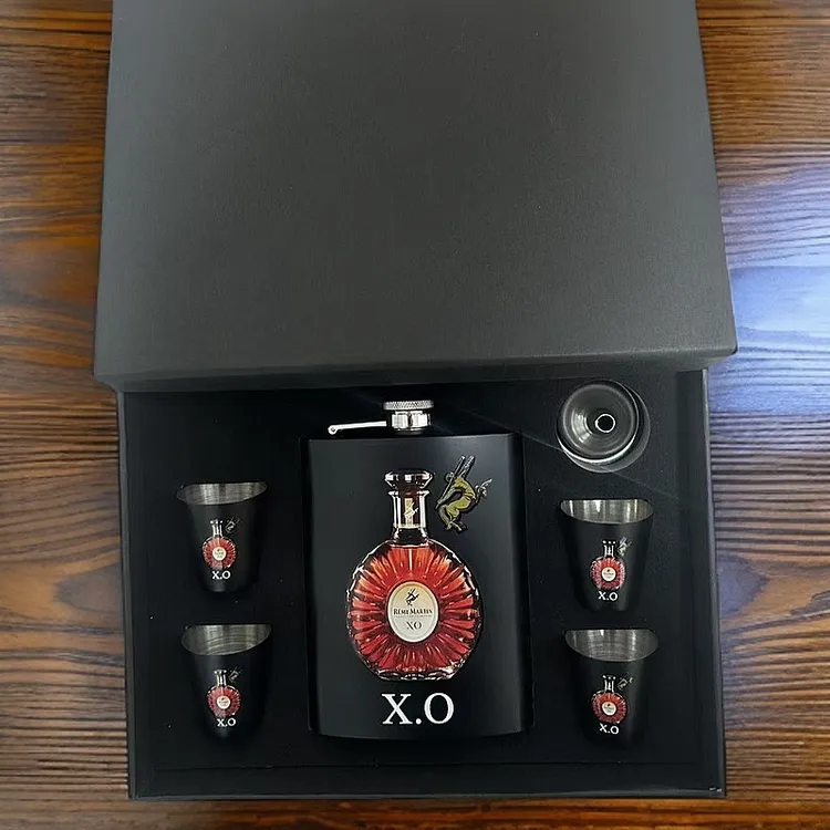 出口外贸高端尾货304不锈钢酒壶XO套装礼盒装家用含酒杯漏斗白金