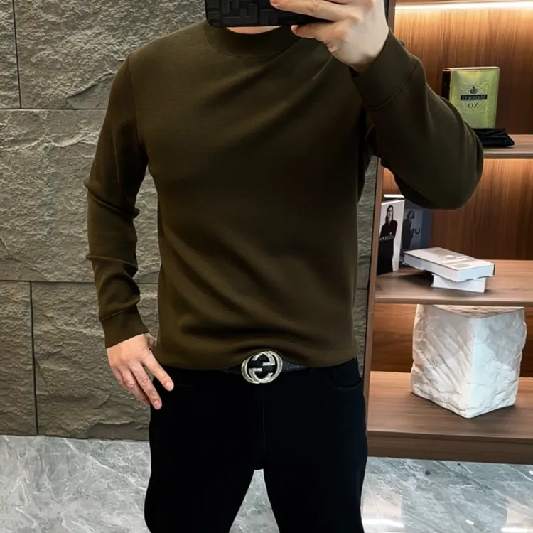 GCONE男士秋冬时尚精纺100%绵羊毛高品质百搭半高领长袖羊毛衫