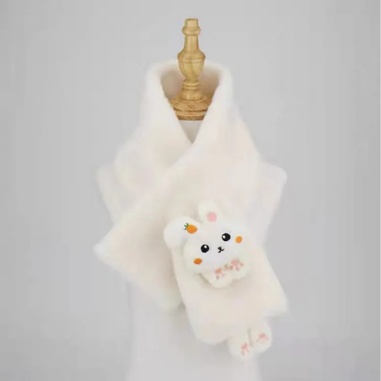 儿童毛绒围巾秋冬加厚保暖小熊围脖男女韩版交叉学生百搭可爱卡通