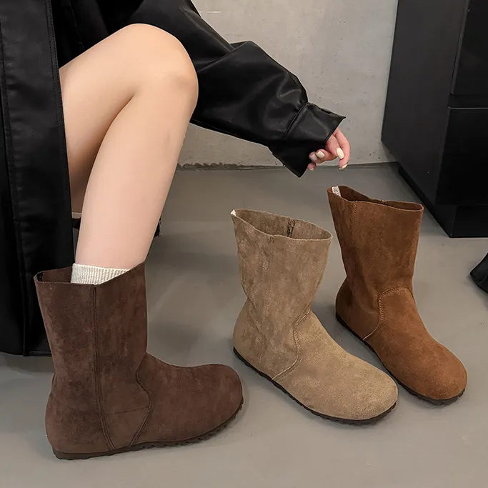 勃肯短靴女2025新款秋冬季配裙中筒美拉德豆豆靴子春秋软底堆堆靴