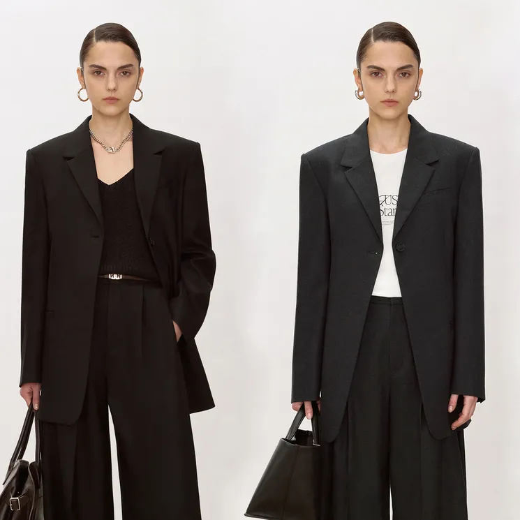 LYNEE  一粒扣羊毛收腰西装高腰倒褶阔腿裤 LGD2FSW045/SW044