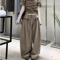 高端货~设计感花边拼接弯刀阔腿休闲裤秋季韩国百搭灯笼裤女