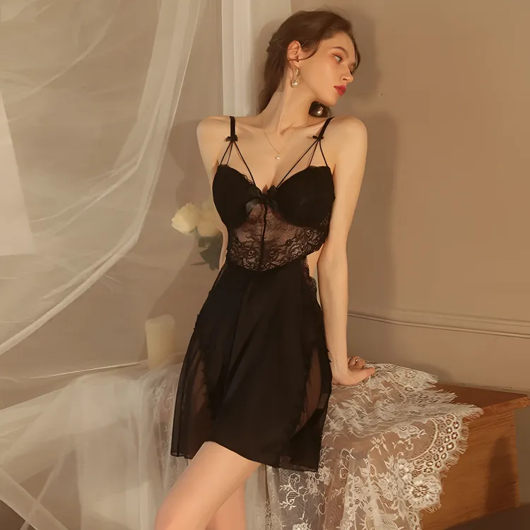 爆款【80-130斤】薄款缎面蕾丝吊带性感露背带胸垫钢圈聚拢冰丝睡裙