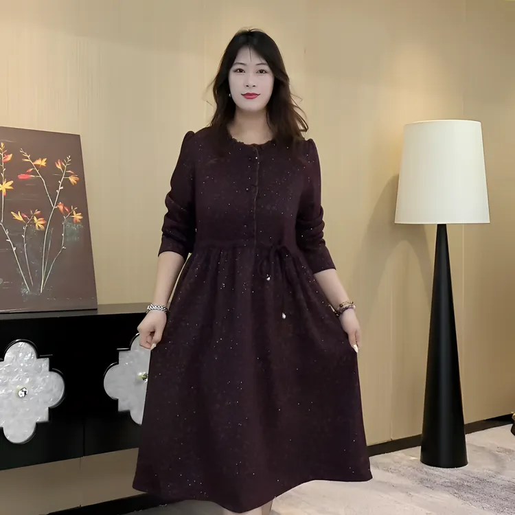 2025大码女装秋季时尚新款洋气收腰舒适减龄显瘦连衣裙241500