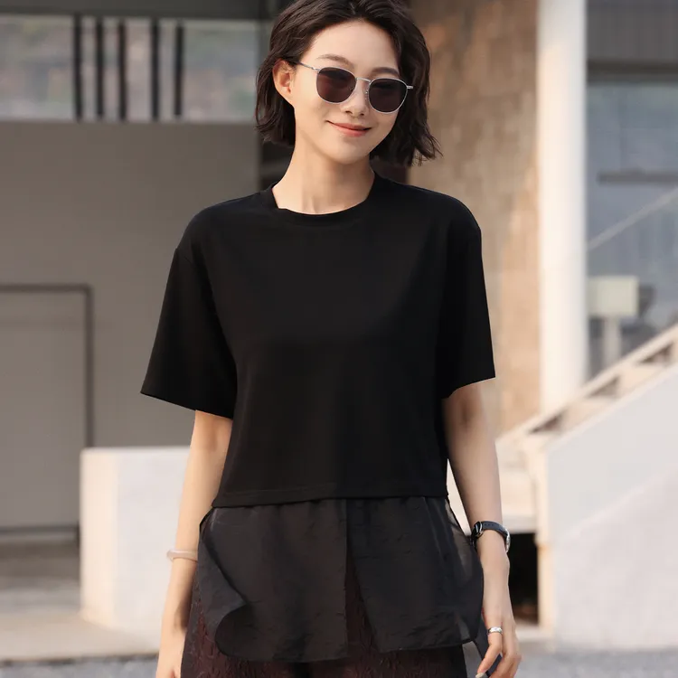 ZOZO HOME  | 透视美学深浅延展夏季高级薄纱q173239p女款圆领t恤商品图