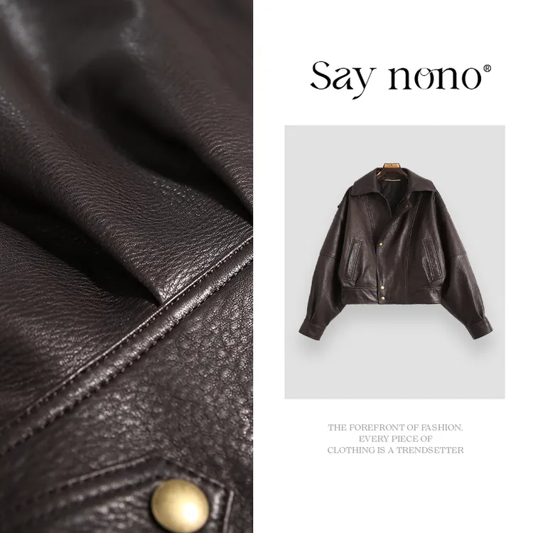 懒猫nono│Saynono 翻领真皮羊皮皮衣外套/HY25170