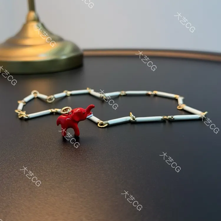 铜合金珐琅项链 彩色小象多种戴法红色吊坠可拆卸项链NEGlc 0633