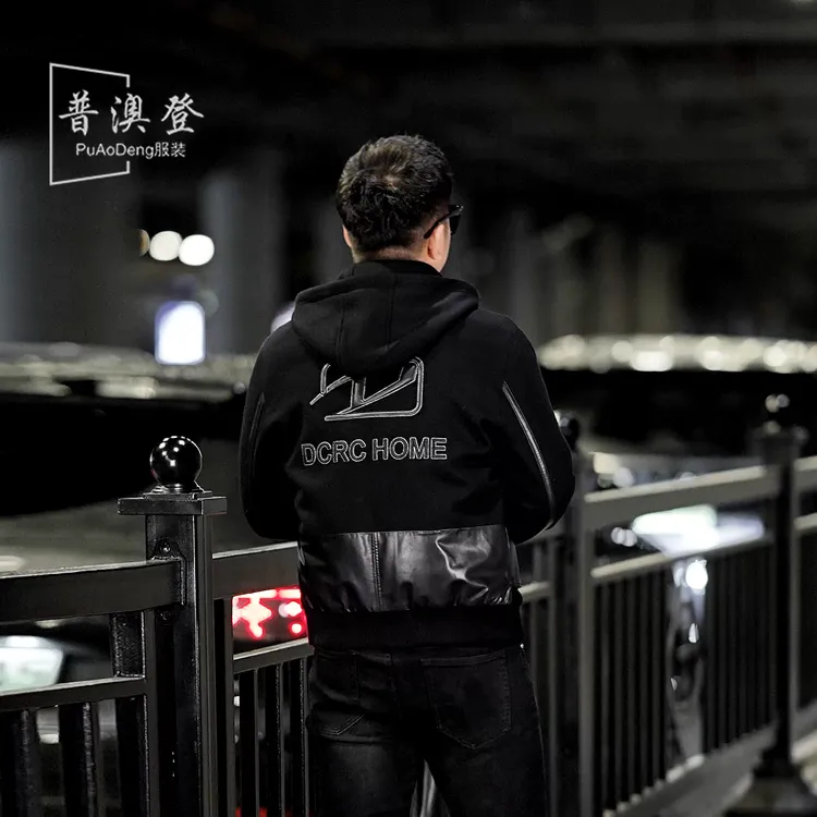 2025男士羽绒服冬季新款时尚潮流百搭休闲可拆卸帽拼真皮夹克外套