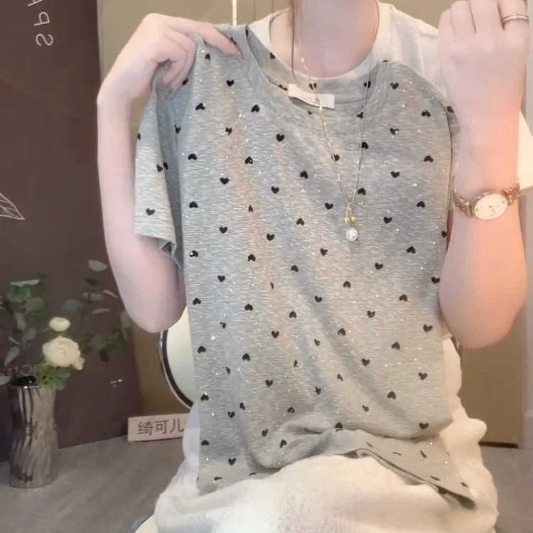 夏季新款灰色小爱心时尚百搭短袖T恤LK2504338
