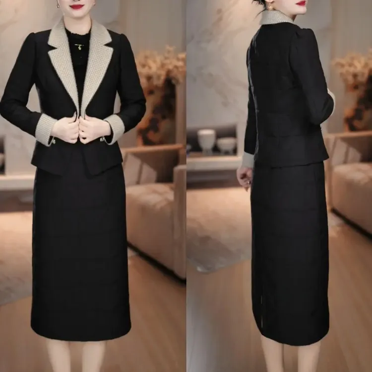 外套+连衣裙2025秋冬新款优雅大气时尚显瘦减龄加厚套装裙M-5XL