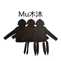 Mu木沐♠新品缺口飘带下摆带帽T恤